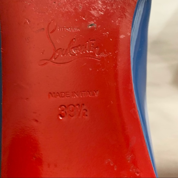 CHRISTIAN LOUBOUTIN size 39.5 bright blue PATENT LEATHER peep toe FLATS - Picture 2 of 11